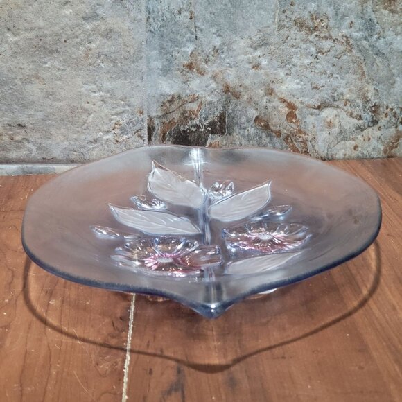 Glass Crystal Frosted Calypso Canape Hibiscus Leaf Shape Platter - Picture 11 of 16